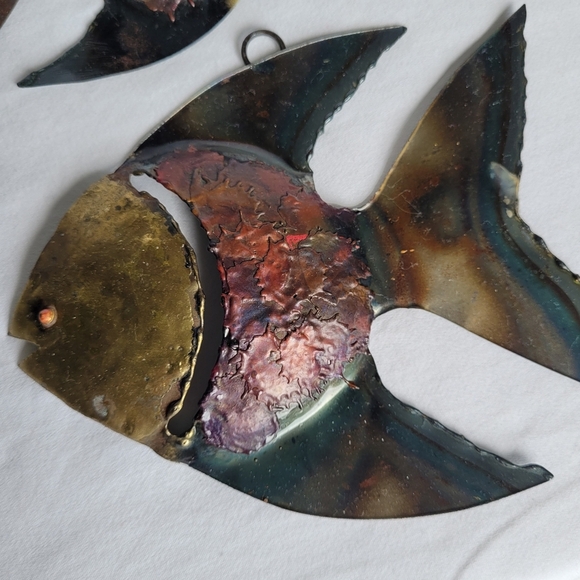 Brutalist Metal Set of 3 Fish Vintage Mixed Metals MCM Wall Decor - Picture 4 of 7